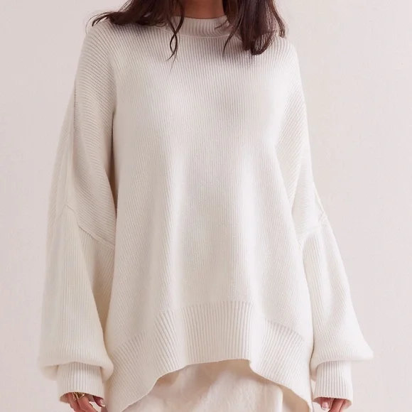 FREE PEOPLE Easy Street Tunic Ribbed Oversized Sweater in Painted White - Picture 2 of 11